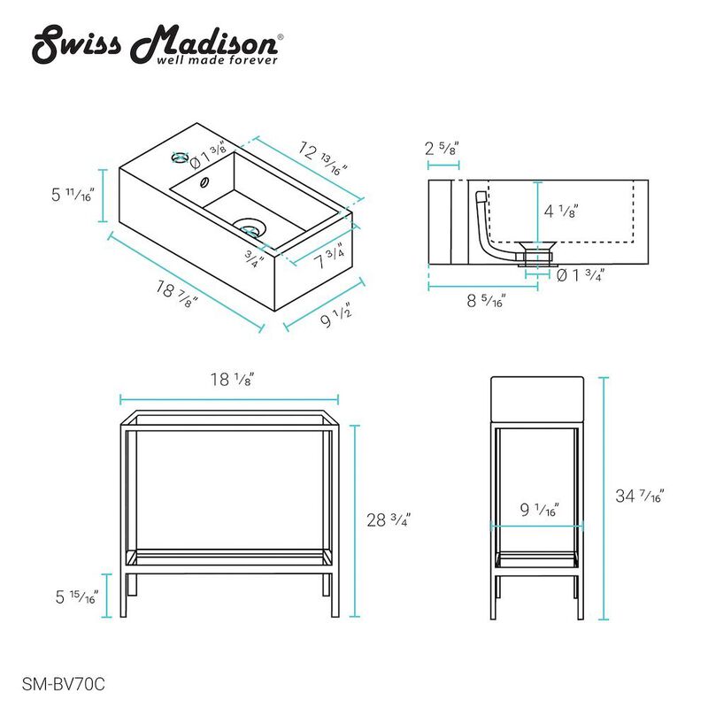Pierre 19.5 Single, Freestanding, Open Shelf, Matte Black Frame Bathroom Vanity image number 6
