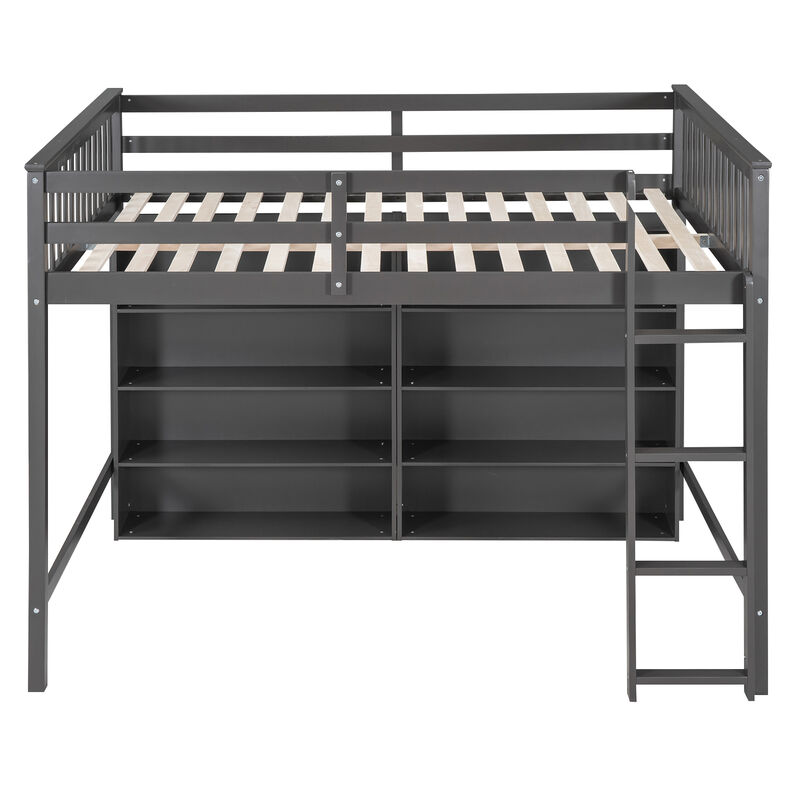 Merax Loft Bed with 8 Open Storage Shelves and Ladder