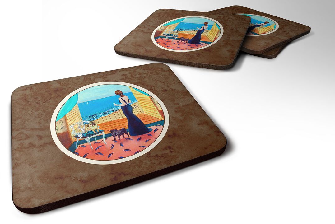 Caroline's Treasures 7133FC Lady With Her Pug Foam Coasters (Set of 4), 3.5, Multicolor