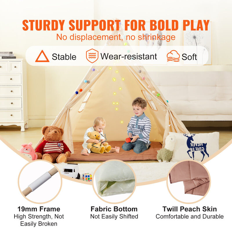 Kids Play Tent with Plush Balls and Mat, Teepee Style for Indoor or Outdoor Play