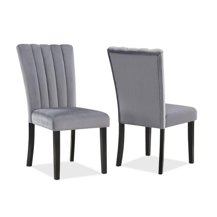 Marcus 20 Side Chair Set of 2, Fabric Upholstery, Cushioned, Black, Gray - Benzara
