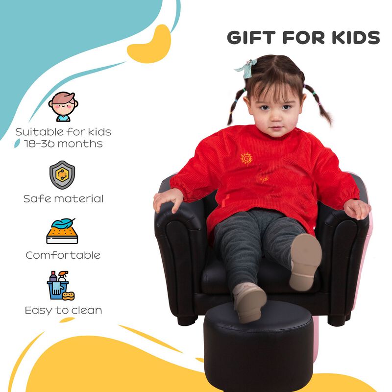 Baby Sofa with Footstool for Playroom, Children's Bedroom, Nursery Room, Black