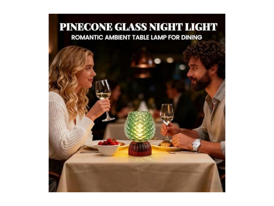 Cordless LED Battery Operated Table Lamp Vintage Glass Waterproof Night Light