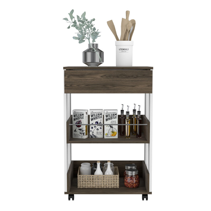 Kitchen Cart Coron, Kitchen, White / Dark Walnut