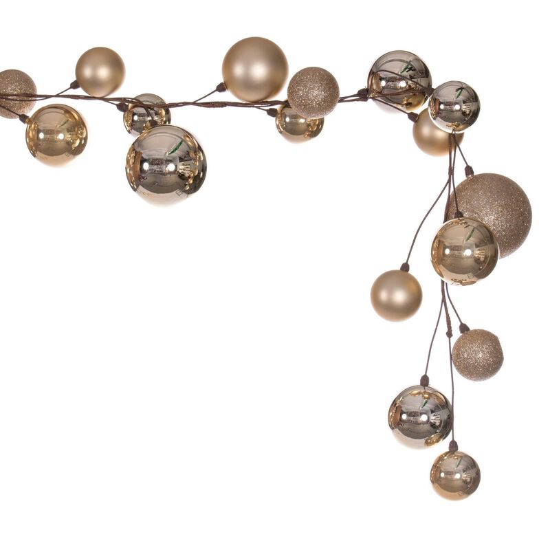 Vickerman 10' Champagne and Rose Assorted Finish Branch Ball Ornament Garland. image number 1