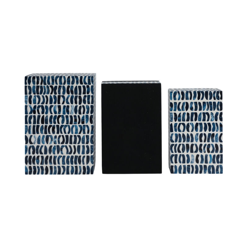 S/3 10/11/12" Boxes With Inlay Pieces, Blue/white image number 5