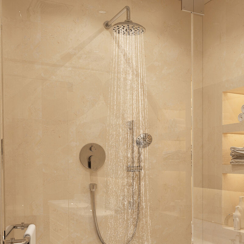 Mondawe 8 Inch 2-functions Wall Mounted Rainfall Shower Body Round Top Spray System with Handheld