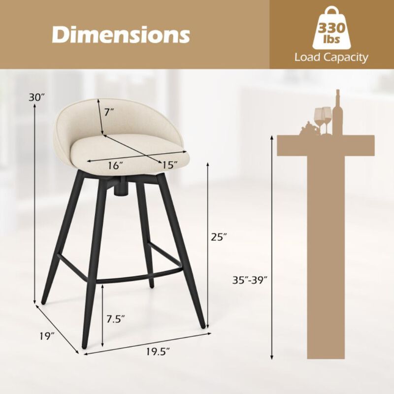 Hivvago Upholstered Bar Stools Set of 2 with Footrest and Backrest