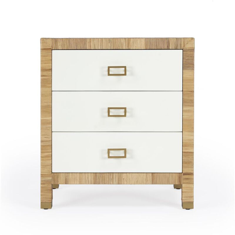 Butler Specialty Corfu 3 Drawer Rattan Nightstand, Natural and White image number 5