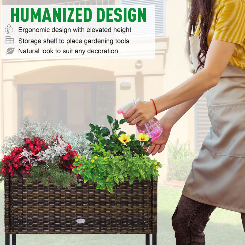 Hivvago Wicker Raised Garden Planter with Rack Shelf image number 5