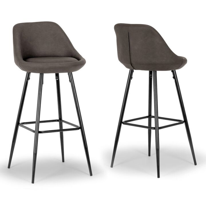Glamour Home Set of 2 Brown Faux Leather Bar Stool Black Metal Legs