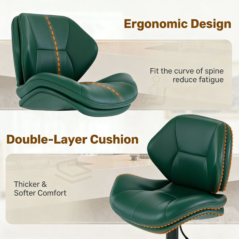 Modern Ergonomic PU Leather Bar Stools, Adjustable Counter Height Stools with Double-Layer Cushion, Steady Stainless Steel Frame Rustic Kitchen Island Chairs for Outdoor image number 3