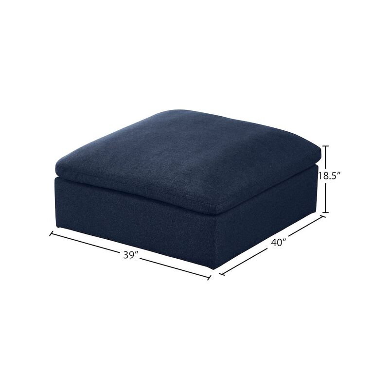 Meridian Furniture Serene Navy Linen Textured Fabric Deluxe Comfort Modular Ottoman