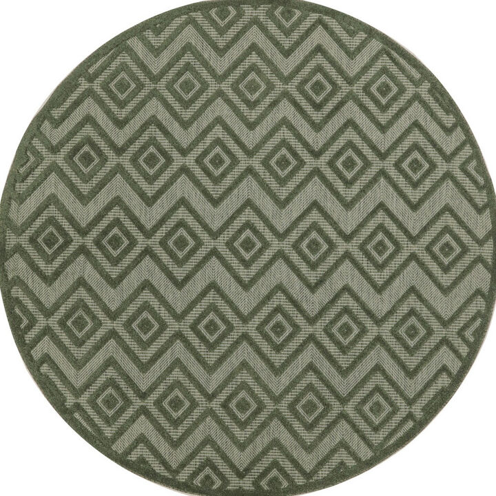 HomeRoots 8' Green Round Geometric Indoor Outdoor Area Rug