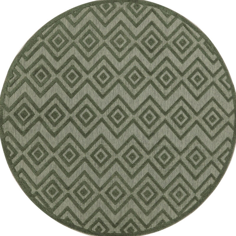 HomeRoots 8' Green Round Geometric Indoor Outdoor Area Rug image number 0