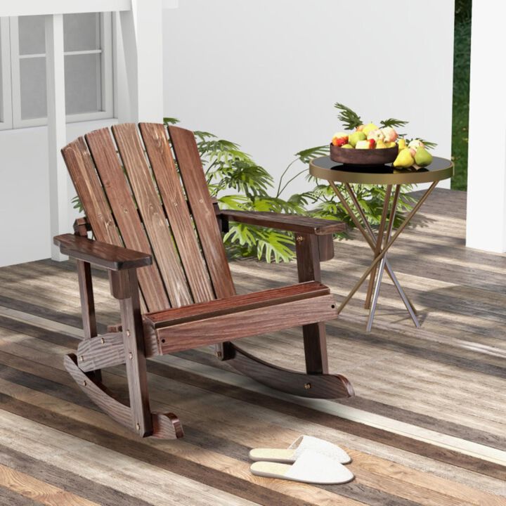 Hivvago Outdoor Wooden Kid Adirondack Rocking Chair with Slatted Seat
