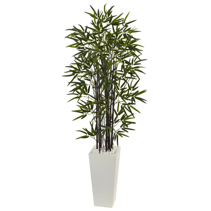 Hivvago 5.5 Feet Black Bamboo Artificial Tree in White Tower Planter