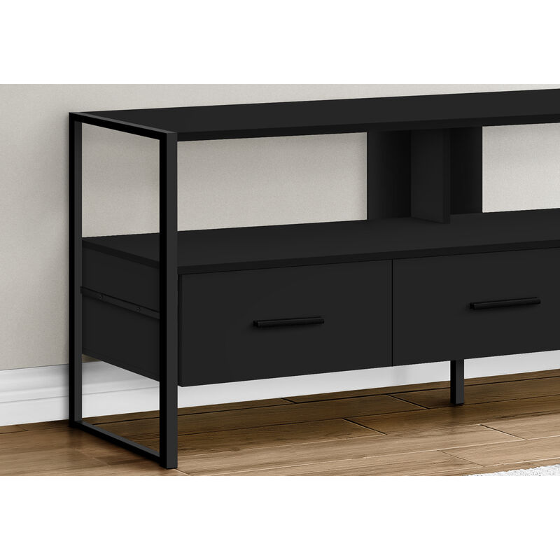 Monarch Specialties I 2616 Tv Stand, 48 Inch, Console, Media Entertainment Center, Storage Drawers, Living Room, Bedroom, Laminate, Metal, Black, Contemporary, Modern