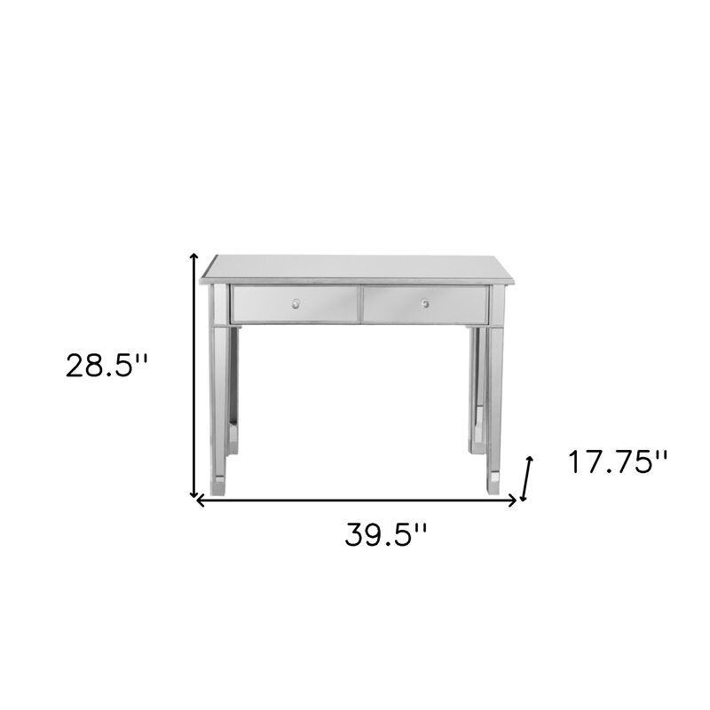 HomeRoots 40" Silver Mirrored Glass and Wood Console Table With Two Drawers image number 4