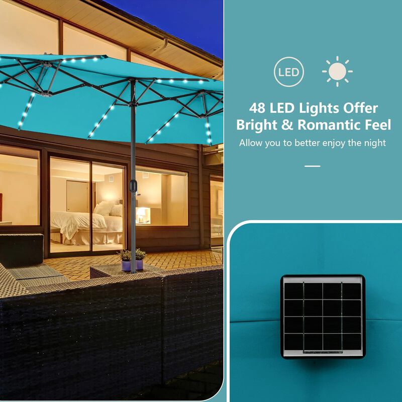 15 Feet Twin Patio Umbrella Double Side Market Umbrella with 48 Solar LED Lights image number 6