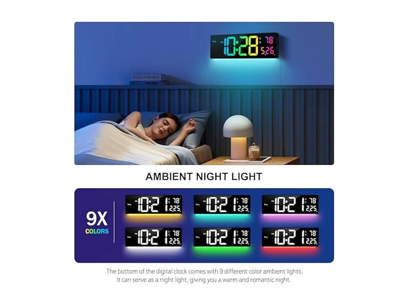 Digital Display RGB Colors Changing Wall Clock 16 Inch Glow In Dark image number 2