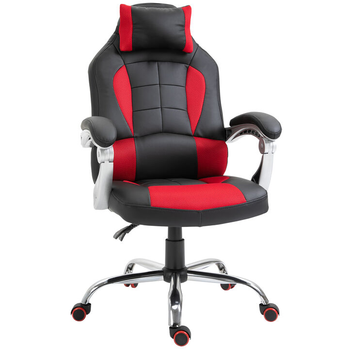 HOMCOM Racing Gaming Chair, Reclining Computer Chair with Headrest and Lumbar Support, High Back Faux Leather Gamer Seat with Adjustable Height and Swivel Wheels, Red