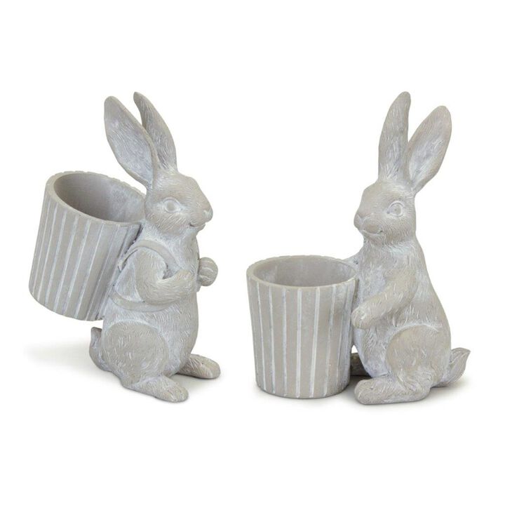 Set of 2 Bunny Easter Pot Figurines 6"