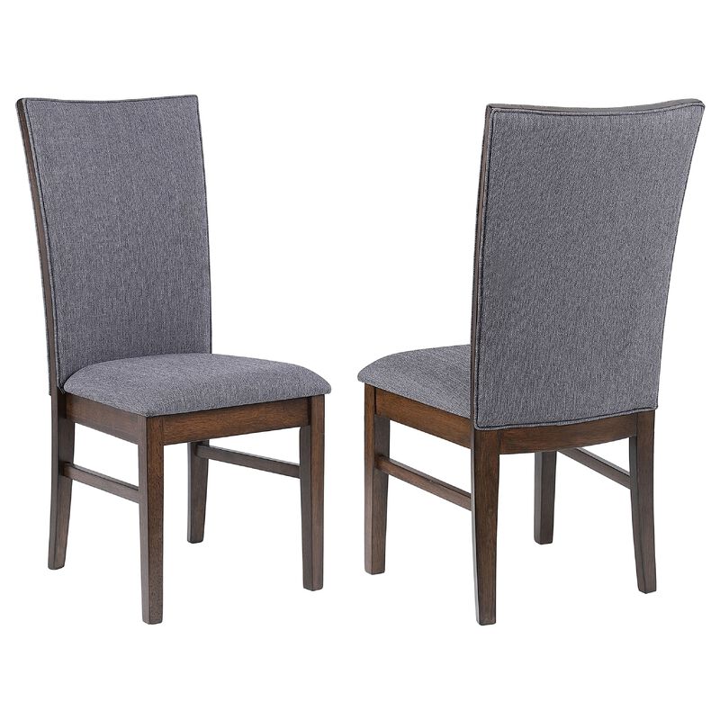 Sher Side Dining Chair Set of 2, Foam Fill Gray Fabric Seat, Brown Wood image number 0