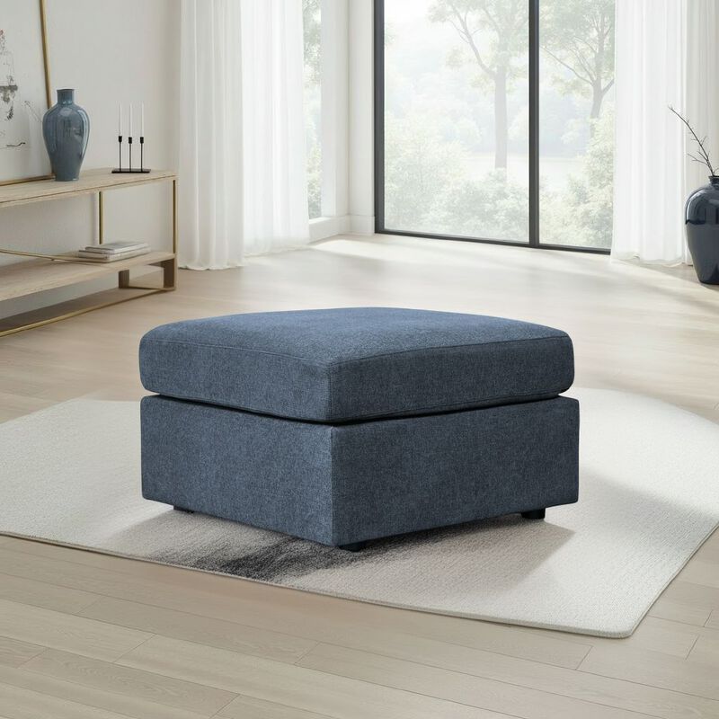 Meso Oversized Square Ottoman, Ink Blue Nuvella Polyester, 32 Inch - Benzara