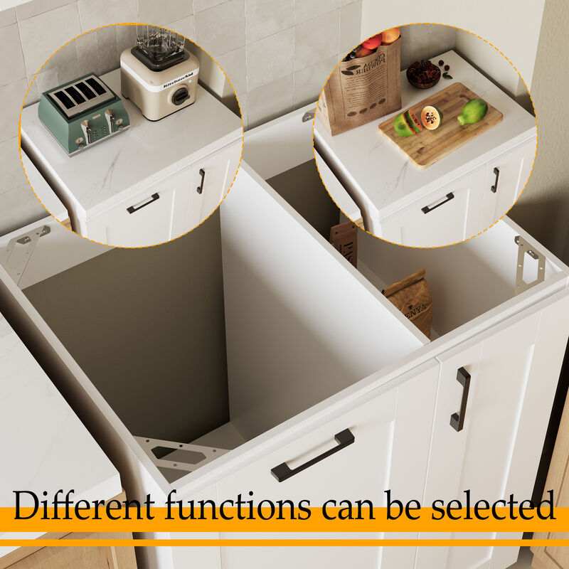 FUFU&GAGA Modern Kitchen Storage Sideboard with Tip-Drawer, Modular Cabinet Organizer, Black Metal Handles (30 in. W x 24.2 in. D x 64.6 in. H), White