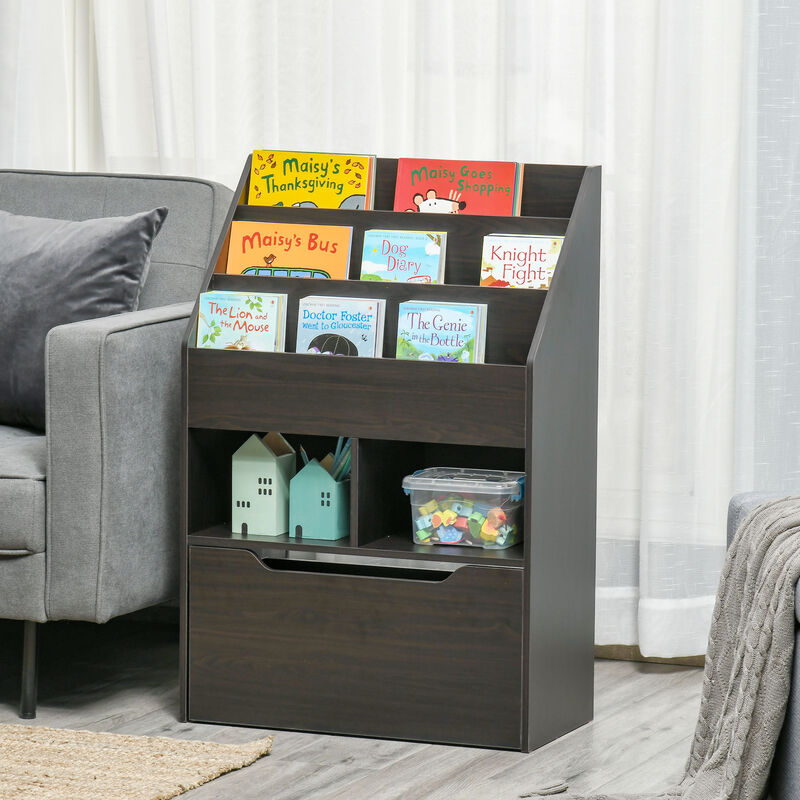 Kids Storage Bookcase Stand w/ Display Shelves & Drawer for Toys & Books, Grey