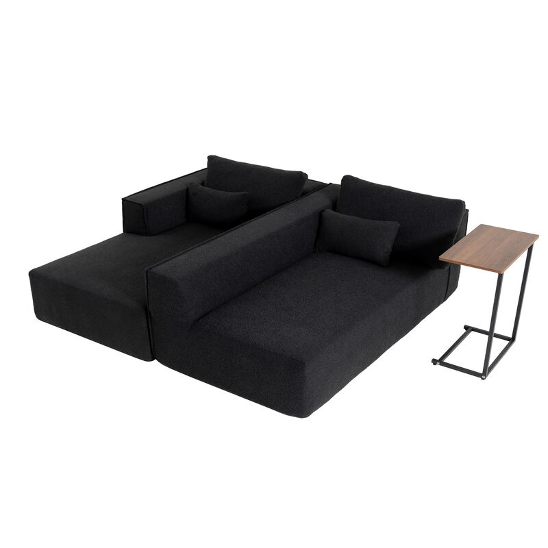 Whisen 112"Modular Sectional Sofa with Free Side Table,Wide Seat,Fully Compressed,Wrinkle-resistant Boucle Fabric Couch with Chaise,Free Combination,L-Shaped Sofa