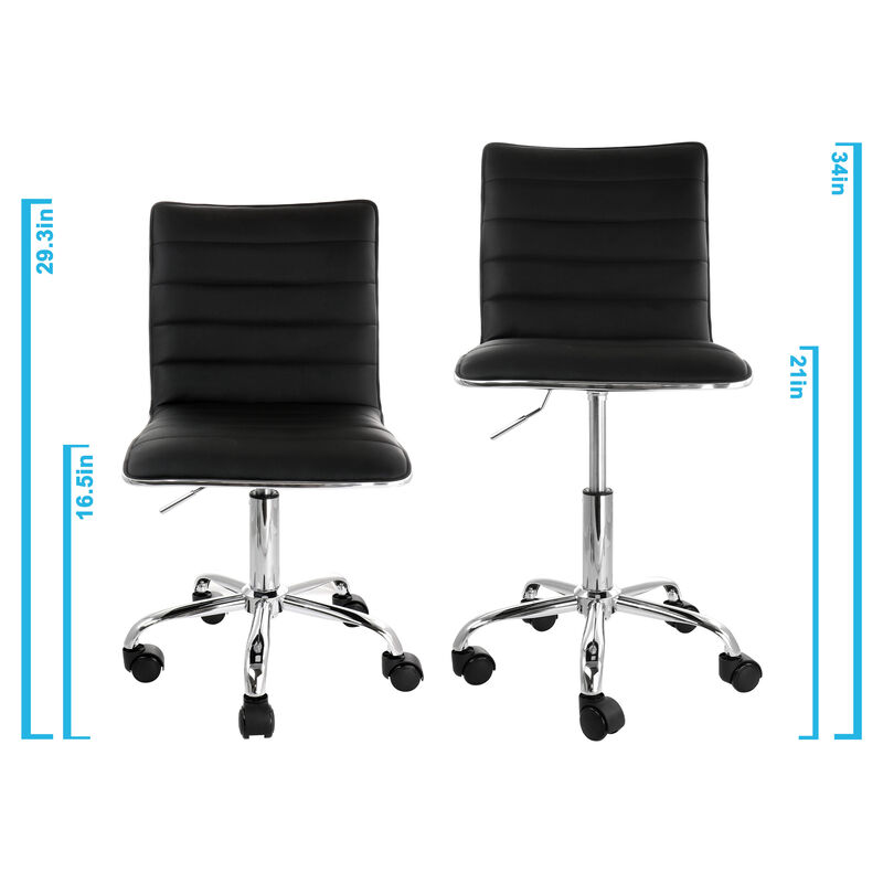 Elama 2 Piece Adjustable Faux Leather Rolling Office Chair in Black with Chrome Finish