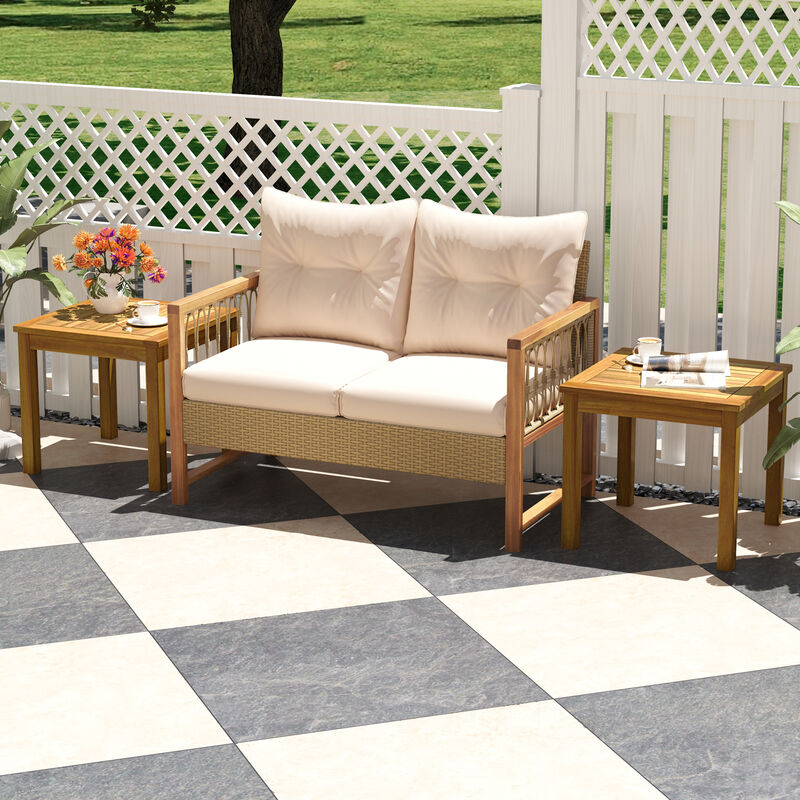 Outdoor Side Table Teak Wood End Table Square Patio Snack Coffee Table