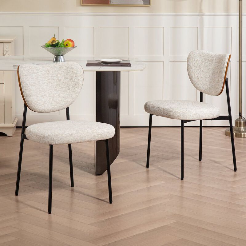 Glamour Home Set of 2 Bethel Beige Washed Woven Fabric Dining Chair with Black Metal Legs
