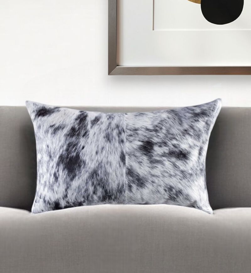 Unique Salt and Pepper Cowhide Pillow for Rustic or Modern Home Decor