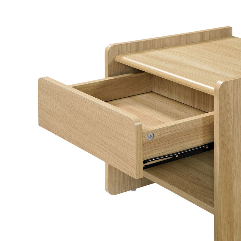 19" Hazel Oak Wood Nightstand with Drawer & Shelf image number 3
