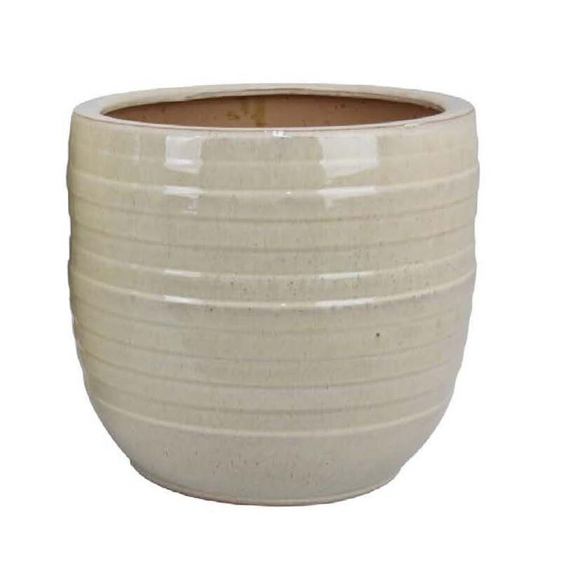 Paulo Barrel Planter Set of 2, Raised Ribbed Beige Ceramic 19, 15 Inch image number 4