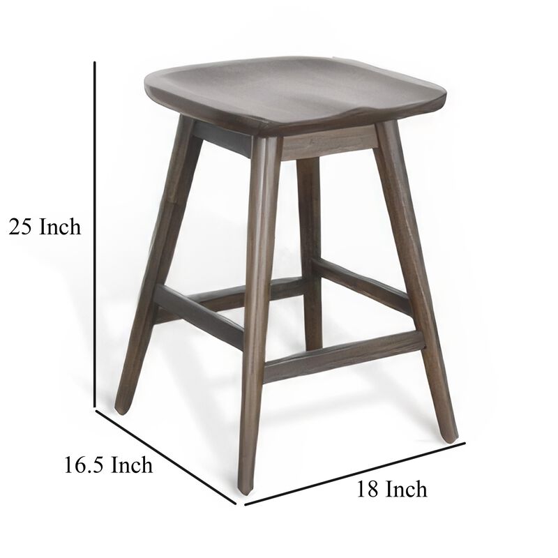 Ameri Counter Height Stool Set of 2, Saddle Seat, Dark Brown Mahogany - Benzara