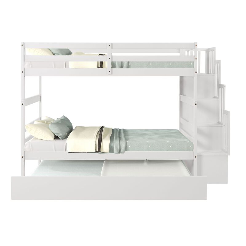 Whisen Twin over Twin Bunk Beds With Twin Trundle and Stairway Storage Function