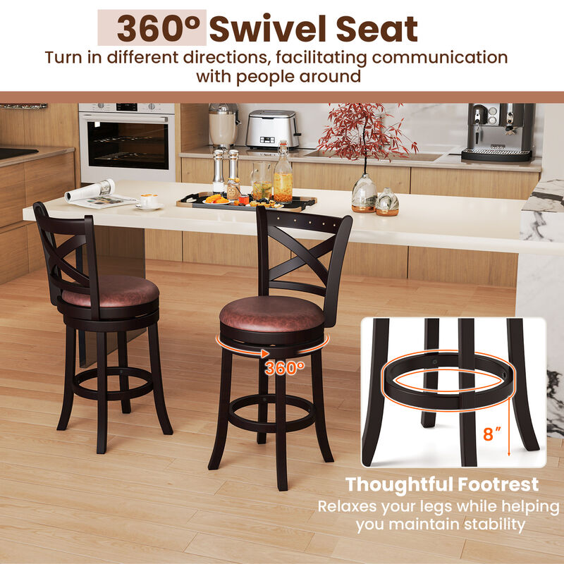 2-Piece Swivel Bar Stool Set with Upholstered Seat &ndash; Counter or Bar Height Chairs