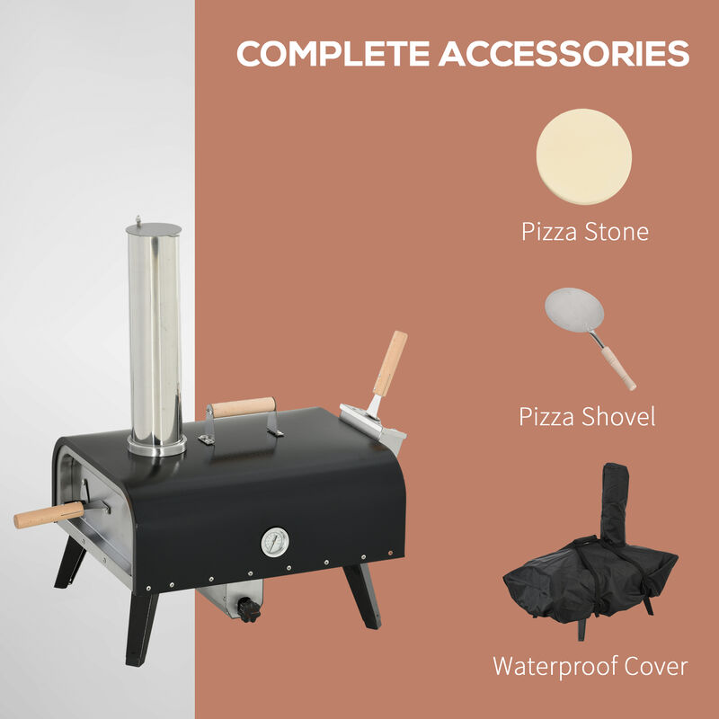 Outsunny Outdoor Pizza Oven with Rotating Stone, 12" Wood Fired Pizza Maker