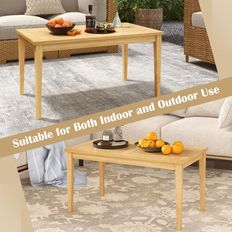20"x35.5" Outdoor Teak Wood Coffee Table with Slatted Top for Balcony image number 5