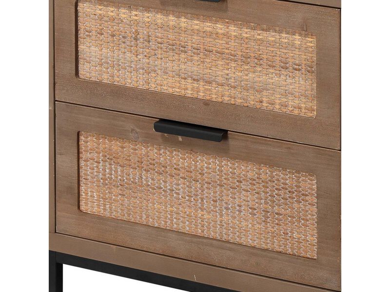 Side Table with MDF Frame and 2 Rattan Weaving Front Drawers, Brown - Benzara image number 3