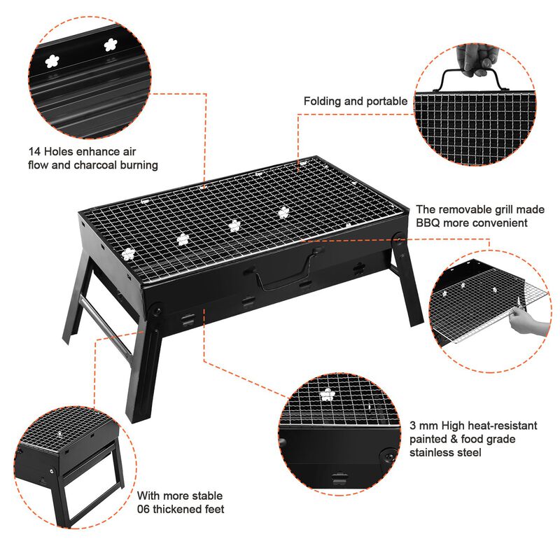 Compact Charcoal BBQ Grill, Foldable and Portable for Outdoor Cooking and Travel image number 8