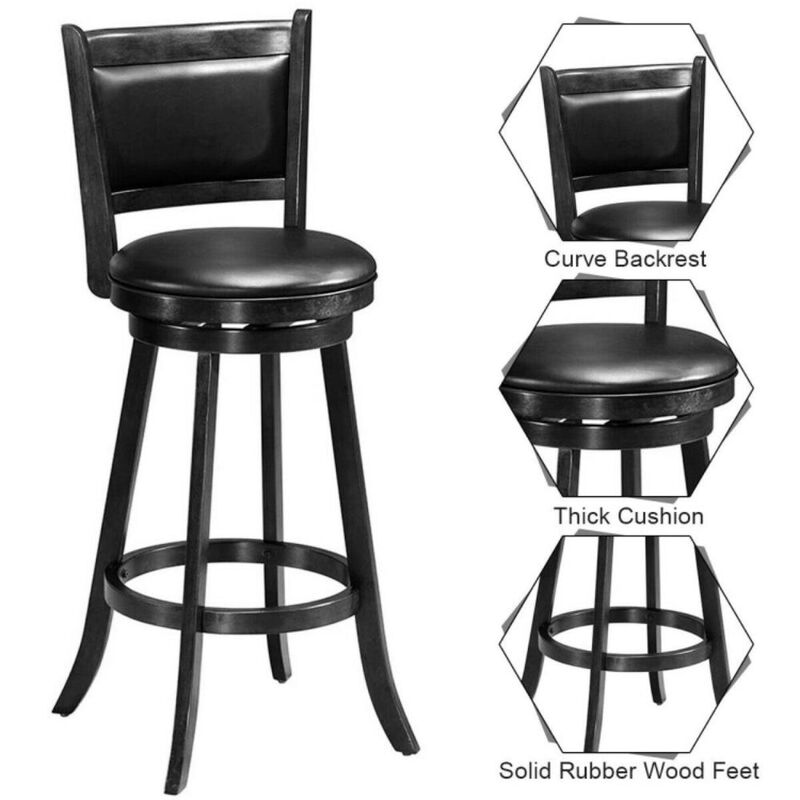 Hivvago Set of 2 29 Inch Swivel Bar Height Stool Wood Dining Chair Barstool