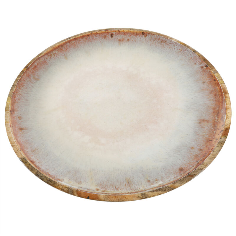 Cravings By Chrissy Teigen 15.9 Inch Round Enameled Mango Wood Platter in Blush