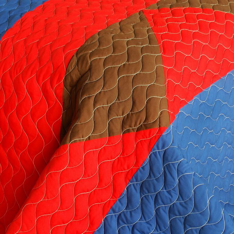 Love West Life 3 Piece Vermicelli Quilted Patchwork Quilt Bedding Set-Red image number 4