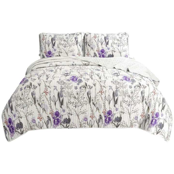 3-PC Lightweight Floral Printed Quilt Set – Cozy Microfiber Coverlet
