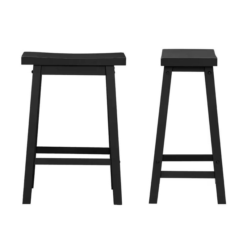 Hivvago Set of 2 Farmhouse Counter Height Saddle Barstool in Charcoal Black Wood Finish